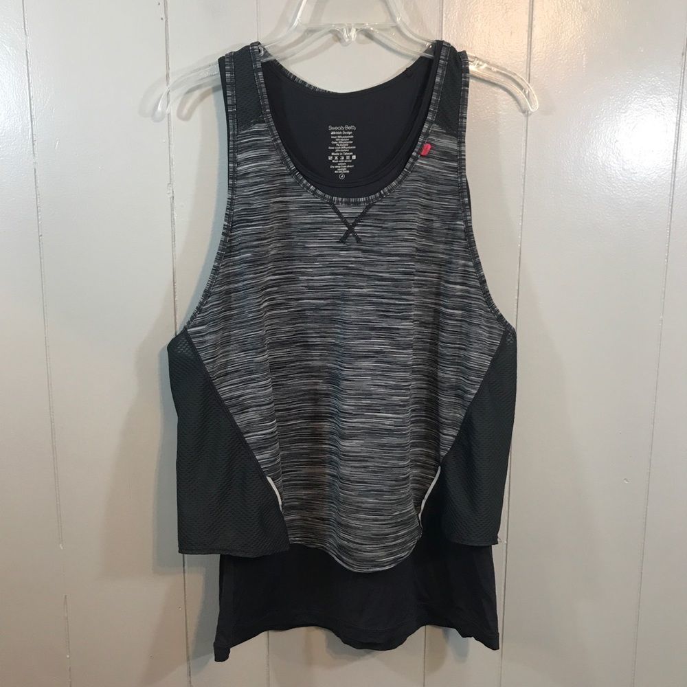 Sweaty Betty Black Space Dye Layered Active Racerback Sleeveless Tank Top XL